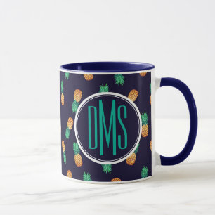 Pineapples On Navy Monogram Mug