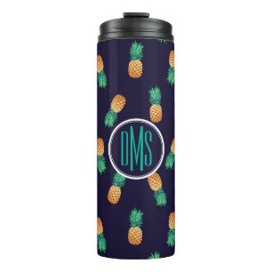 Pineapples On Navy   Monogram Thermal Tumbler
