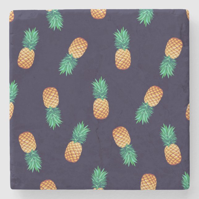 Pineapples On Navy Stone Coaster (Front)