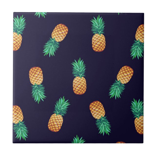 Pineapples On Navy Tile (Front)