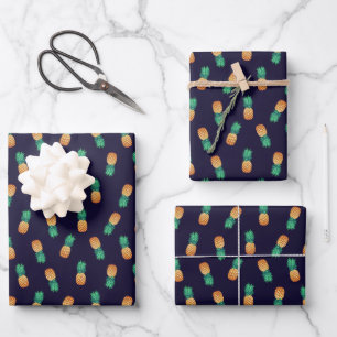 Pineapples On Navy Wrapping Paper Sheet