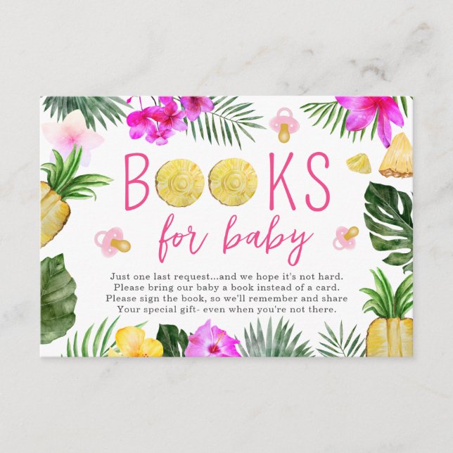 Pineapples & Pacifiers Books For Baby Shower Pink Enclosure Card (Front)
