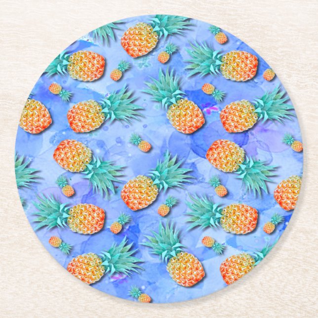 Pineapples. Paint. Party. Round Paper Coaster (Front)
