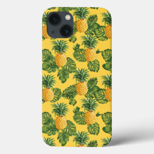 Pineapples & Tropical Leaves On Gold iPhone 13 Case