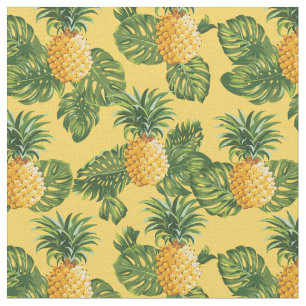 Pineapples & Tropical Leaves On Gold Fabric