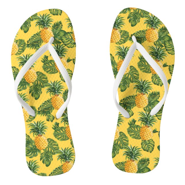 Pineapples & Tropical Leaves On Gold Jandals (Footbed)