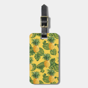 Pineapples & Tropical Leaves On Gold Luggage Tag