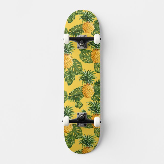 Pineapples & Tropical Leaves On Gold Skateboard (Front)