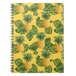 Pineapples & Tropical Leaves On Gold Spiral Notebook