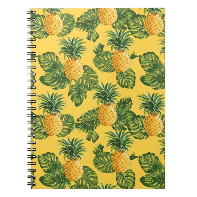 Pineapples & Tropical Leaves On Gold Spiral Notebook (Front)