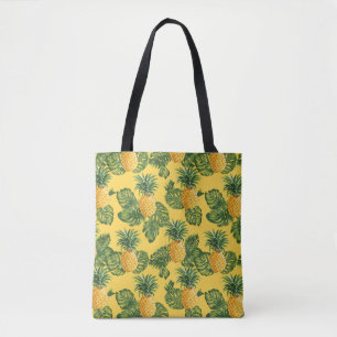 Pineapples & Tropical Leaves On Gold Tote Bag