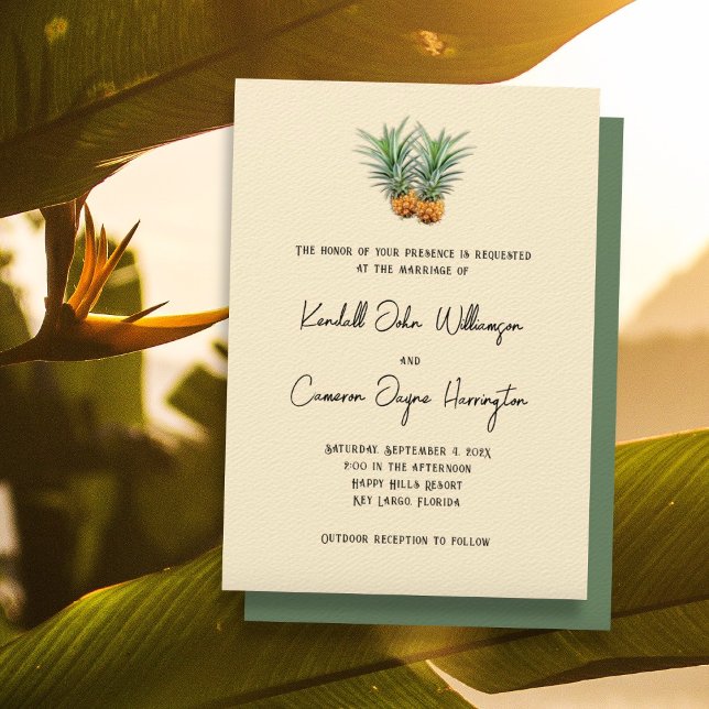 Pineapples Tropical Wedding Full Names Invitation (Creator Uploaded)