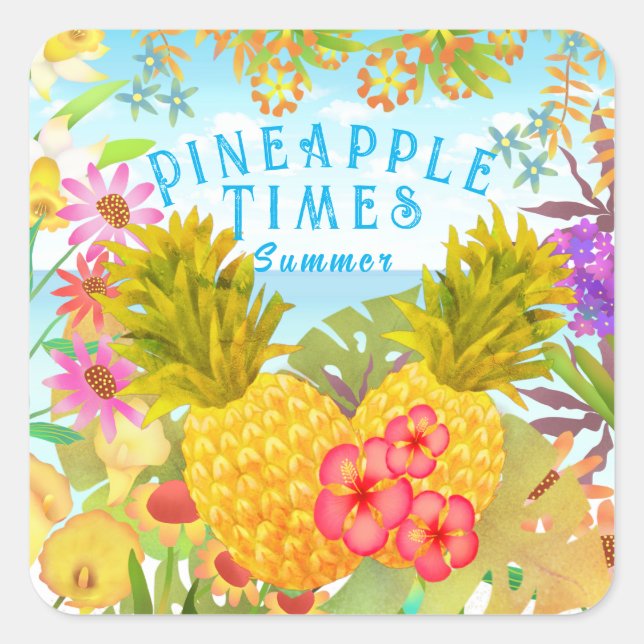 Pineapples with Floral Square Sticker (Front)