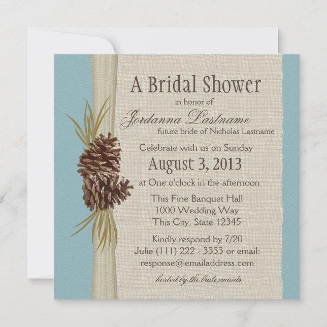 Pinecone and Burlap Look Bridal Shower Invitation (Front)