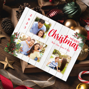 Pinecone and Holly Merry Christmas Holiday Card