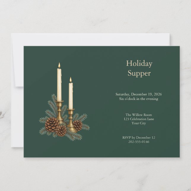 Pinecone Candlelight Holiday Supper Invitation (Front)