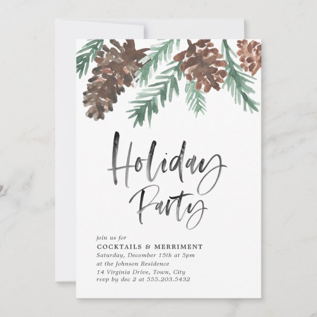 Pinecone Holiday Party Invitation (Front)