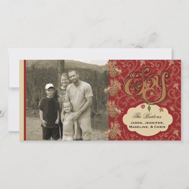 Pinecone Joy Christmas Holiday Photo Card (Front)