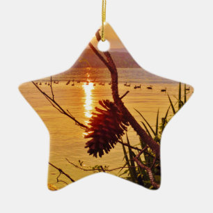 Pinecone Lake sunset Ceramic Tree Decoration