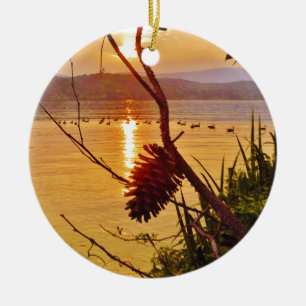 Pinecone Lake sunset Ceramic Tree Decoration