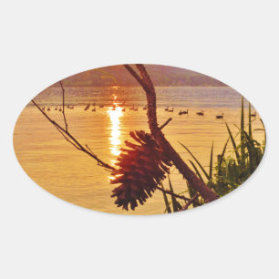 Pinecone Lake sunset Oval Sticker