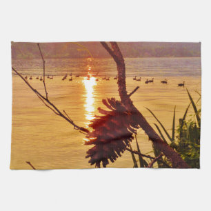 Pinecone Lake sunset Tea Towel