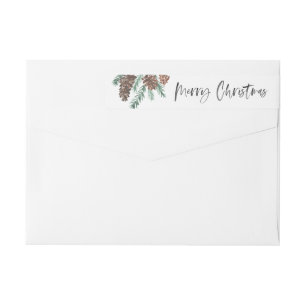 Pinecone Merry Christmas Script Holiday Address Wrap Around Label