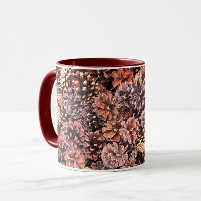 Pinecone rustic fall colourful winter brown mug (Front Left)