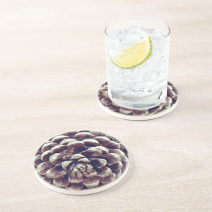 Pinecone rustic fall winter nature brown grey coaster