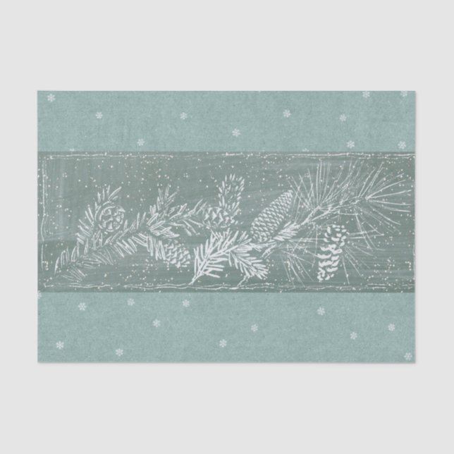 Pinecone Snowflake Teal Green Winter Holiday Craft Tissue Paper (Front)