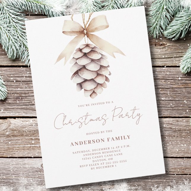 Pinecone Watercolor Christmas Holiday Party Invitation (Creator Uploaded)