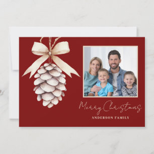Pinecone Watercolor Photo Christmas Holiday Card