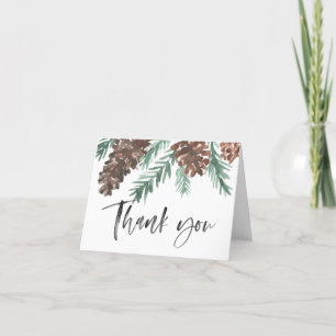 Pinecone Winter Thank You Brush Script Folded Card