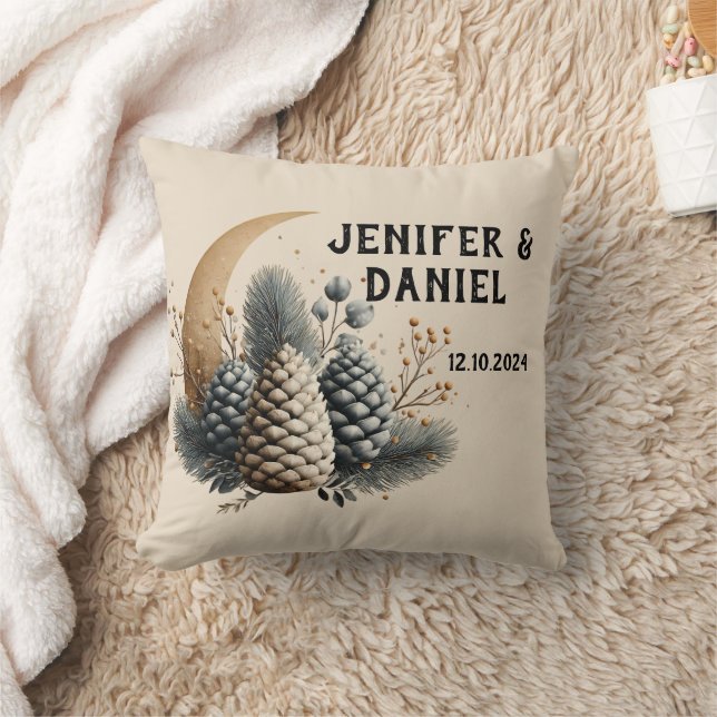Pinecones and Crescent Moon Winter Love Cushion (Blanket)