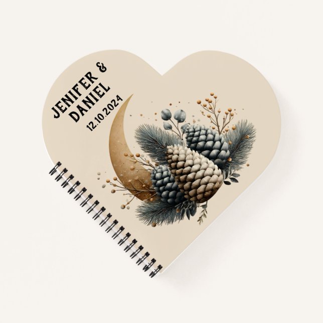 Pinecones and Crescent Moon Winter Love Notebook (Front)