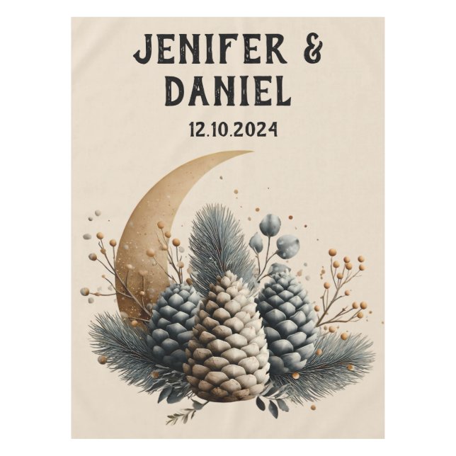 Pinecones and Crescent Moon Winter Love Tablecloth (Front)