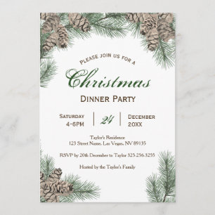 Pinecones Christmas Dinner Party Invitation