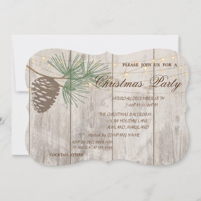 Pinecones ,Wood Texture  Christmas Corporated Invitation (Front)