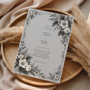 Pinecones Woven Through Silvery Blossoms Invitation