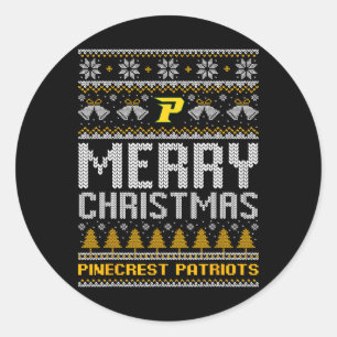 Pinecrest Patriots Logo Merry Christmas Ugly Sweat Classic Round Sticker