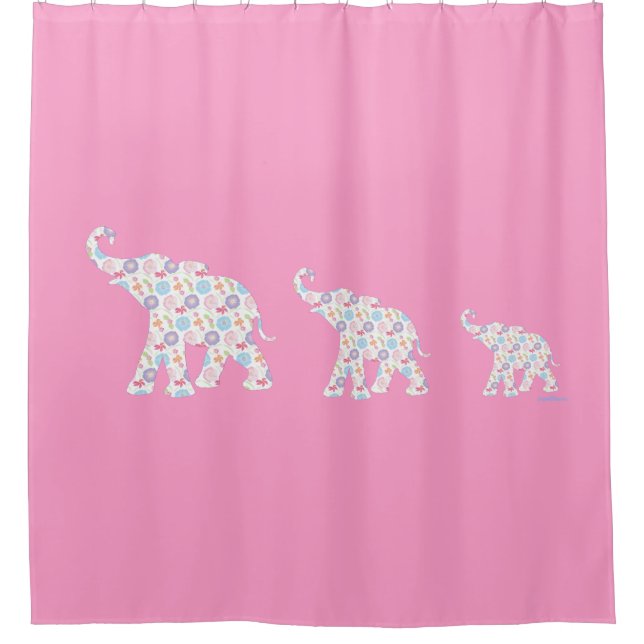 PinElephants Watercolor Flower Pattern Cute Modern Shower Curtain (Front)