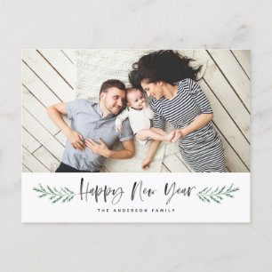 Pineneedle Happy New Year Modern Photo Holiday Postcard
