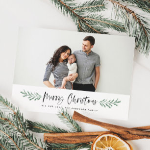 Pineneedle Merry Christmas Modern Photo Holiday Card