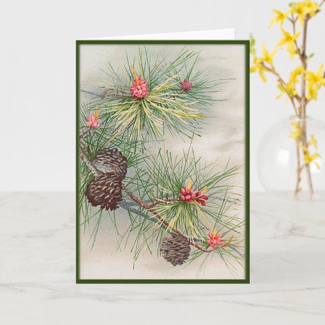 Pines and Flower Christmas Card (Yellow Flower)