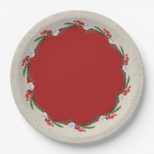 Pines Berries and Flowers Christmas Holiday Paper Plate