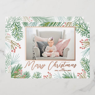 Pines Berries Navy Blue Christmas Photo