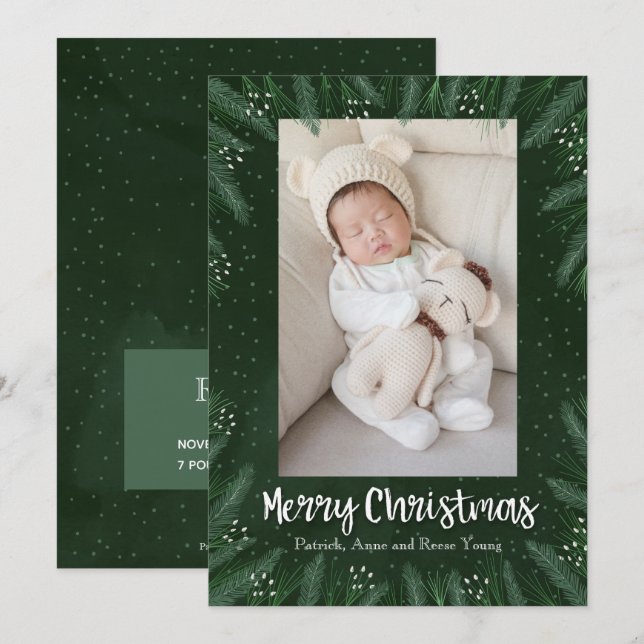 Pines Christmas Holiday Photo Birth Announcements (Front/Back)