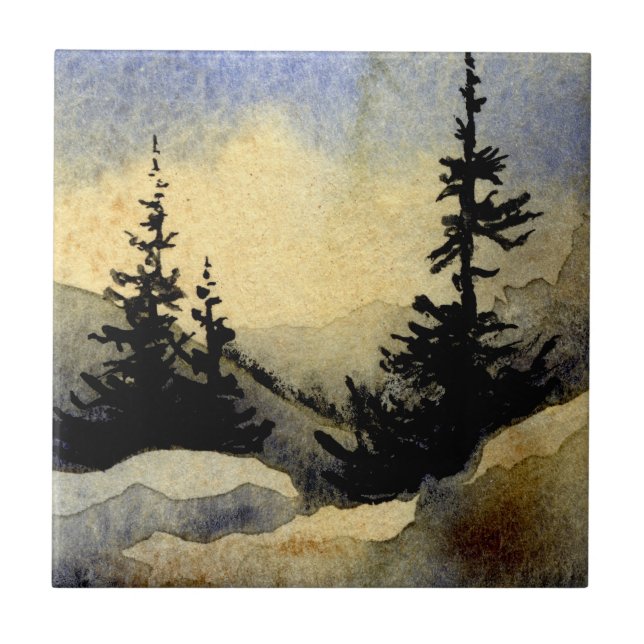 Pines on a ridge with a cream sunrise sky tile (Front)