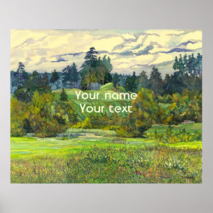 Pines painting watercolor on silk poster