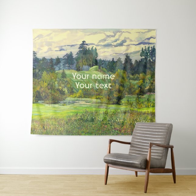 Pines painting  watercolor on silk tapestry (In Situ (Horizontal))